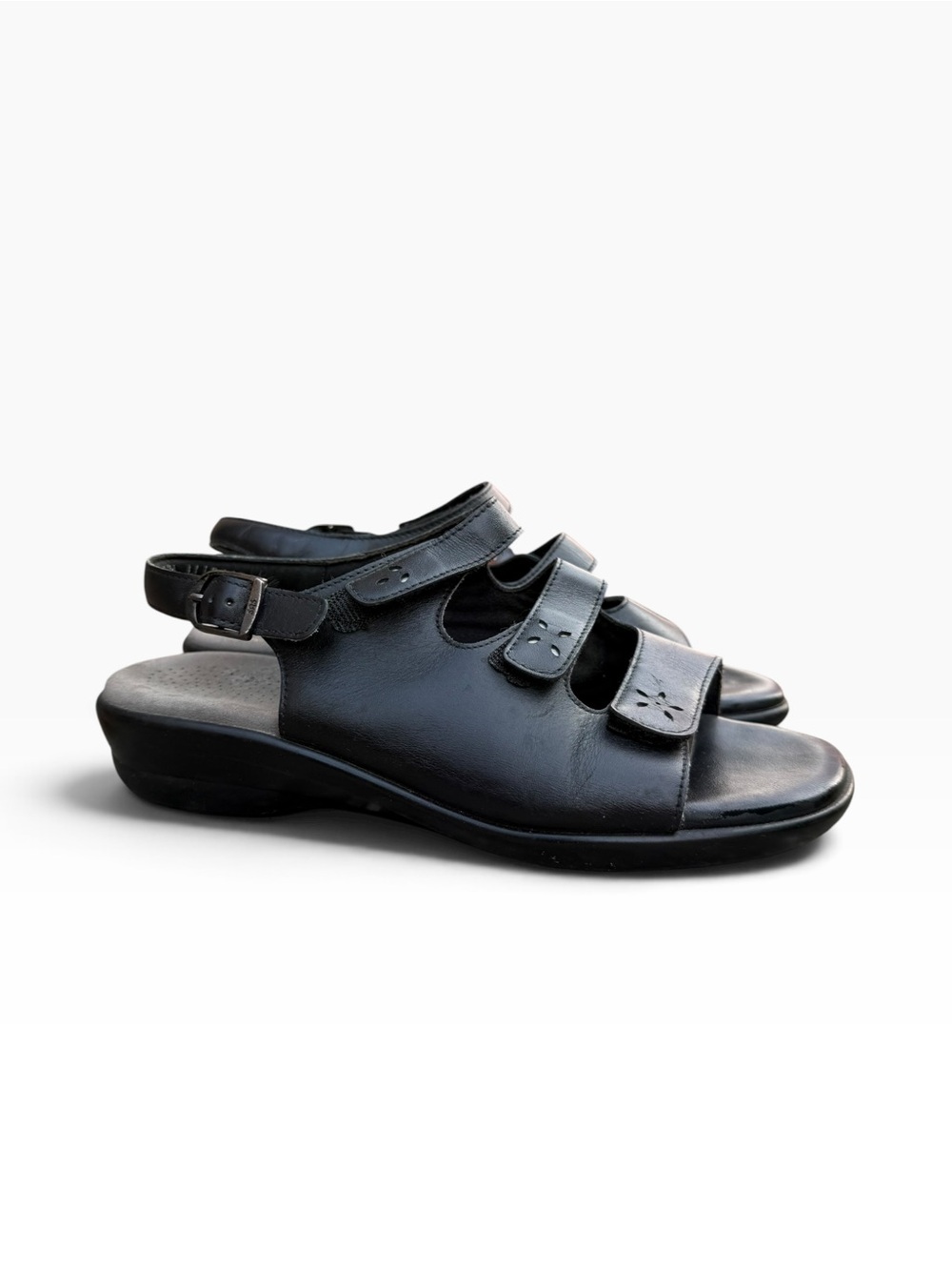 SAS Quatro Black Leather Comfort Slingback Sandals - Size 8.5 WW Extra Wide